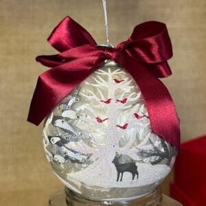 Martha Stewart Glass Ornament w/ Swarovski Crystals Boxed Woodland Scene